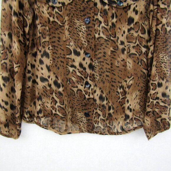 Chicos Silk Leopard Print Button Front Sheer Top Womens Size S 0 Long Sleeve - Picture 3 of 12